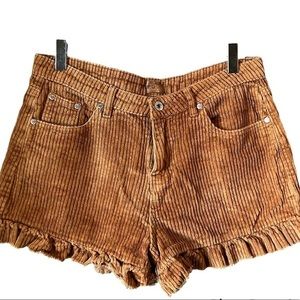 POL Brown Frayed Ruffle Hem Corduroy Shorts